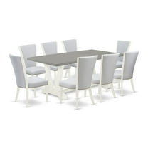 East West Furniture V-Style 9-piece Wood Dining Set in Linen White/Gray/Cement