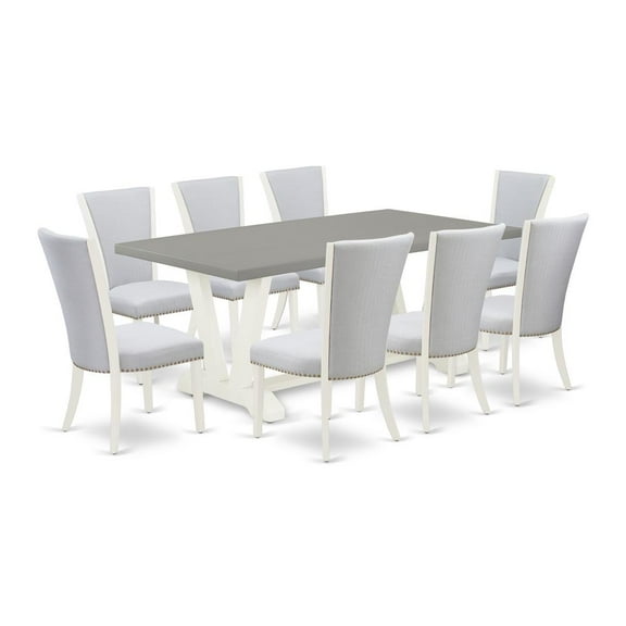 East West Furniture V-Style 9-piece Wood Dining Set in Linen White/Gray/Cement