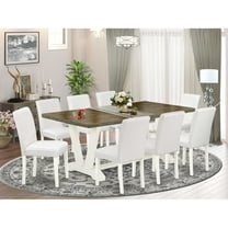 East West Furniture V-Style 9-piece Wood Dining Set in Linen White