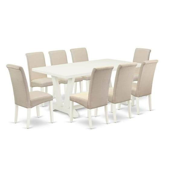 East West Furniture V-Style 9-piece Traditional Wood Dining Set in Cream