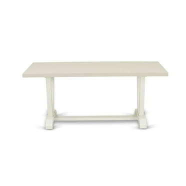 East West Furniture V027LA206-9 9-Piece Awesome Dining Table Set a Good Linen White Dining Table Top and 8 Awesome Linen Fabric Dining Room Chairs with Stylish Chair Back, Linen White Finish