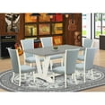 thumbnail image 1 of East West Furniture V-Style 7-piece Dining Room Set in Linen White/Baby Blue, 1 of 10