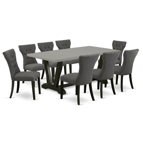 East West Furniture V-Style 9-piece Wood Dining Set in Gotham Gray