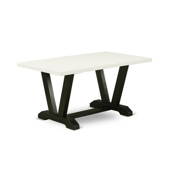 East West Furniture V-Style 7-piece Dining Set with Fabric Seat in Black