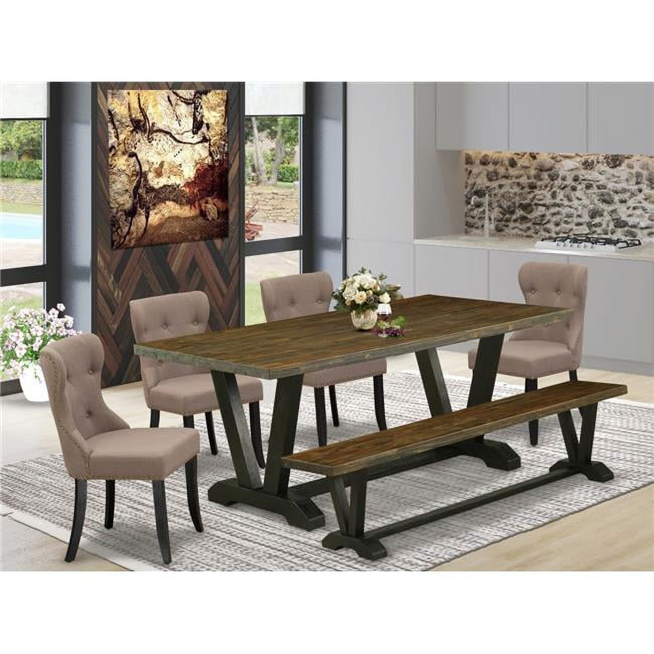 East West Furniture V677SI6486 6Pc Dining Table Set