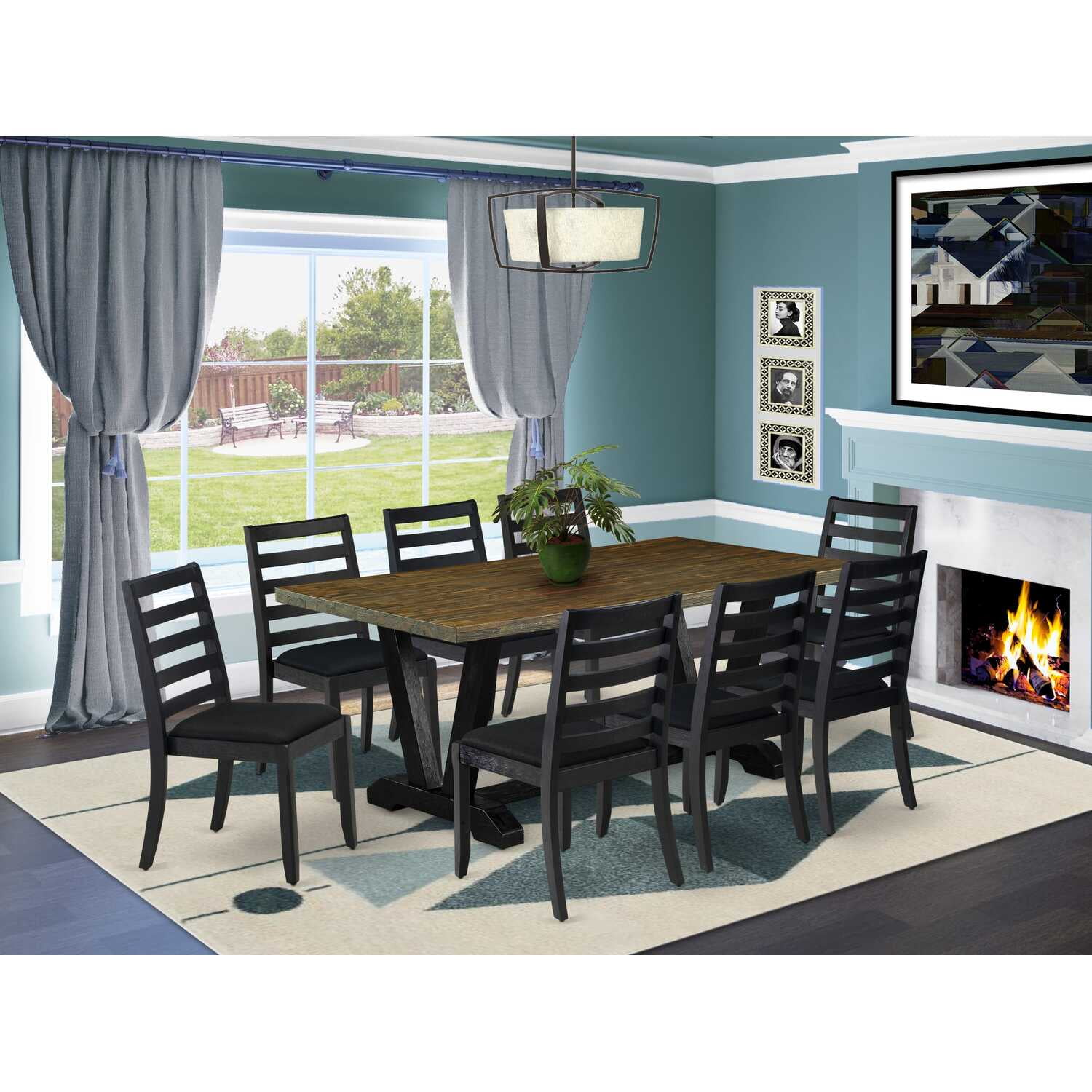 East West Furniture V677X1624-9 Modern Dining Set, Distressed Jacobean