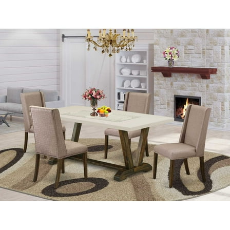 East West Furniture V-Style 5-piece Wood Dinette Table Set in Jacobean Brown
