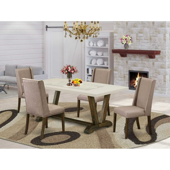 East West Furniture V-Style 5-piece Wood Dinette Table Set in Jacobean Brown