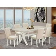thumbnail image 1 of 7 Piece Kitchen Table Set - 40x72 Inch Table & 6 Dining Chairs - East West Furniture-Color:Light Beige,Material:Linen fabric, 1 of 6