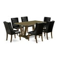 thumbnail image 1 of East West Furniture V776FO769-7 7-Piece Dining Room Set - 6 Black Pu Leather Upholstered Chair Button Tufted with Nail heads and Mid Century Dining Table - Distressed Jacobean Finish, 1 of 3