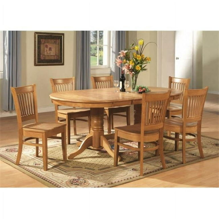 East West Furniture VANC7 OAK W 7 Piece Dining Room Set Dining Table With A Leaf and 6 Dining Chairs