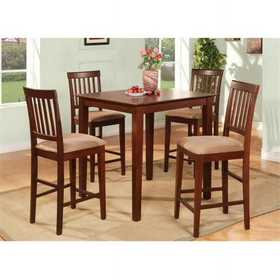 East West Furniture VERN5-MAH-C 5-Piece Vernon Pub- Counter Height Square Table & 4 Microfiber upholstered Seat