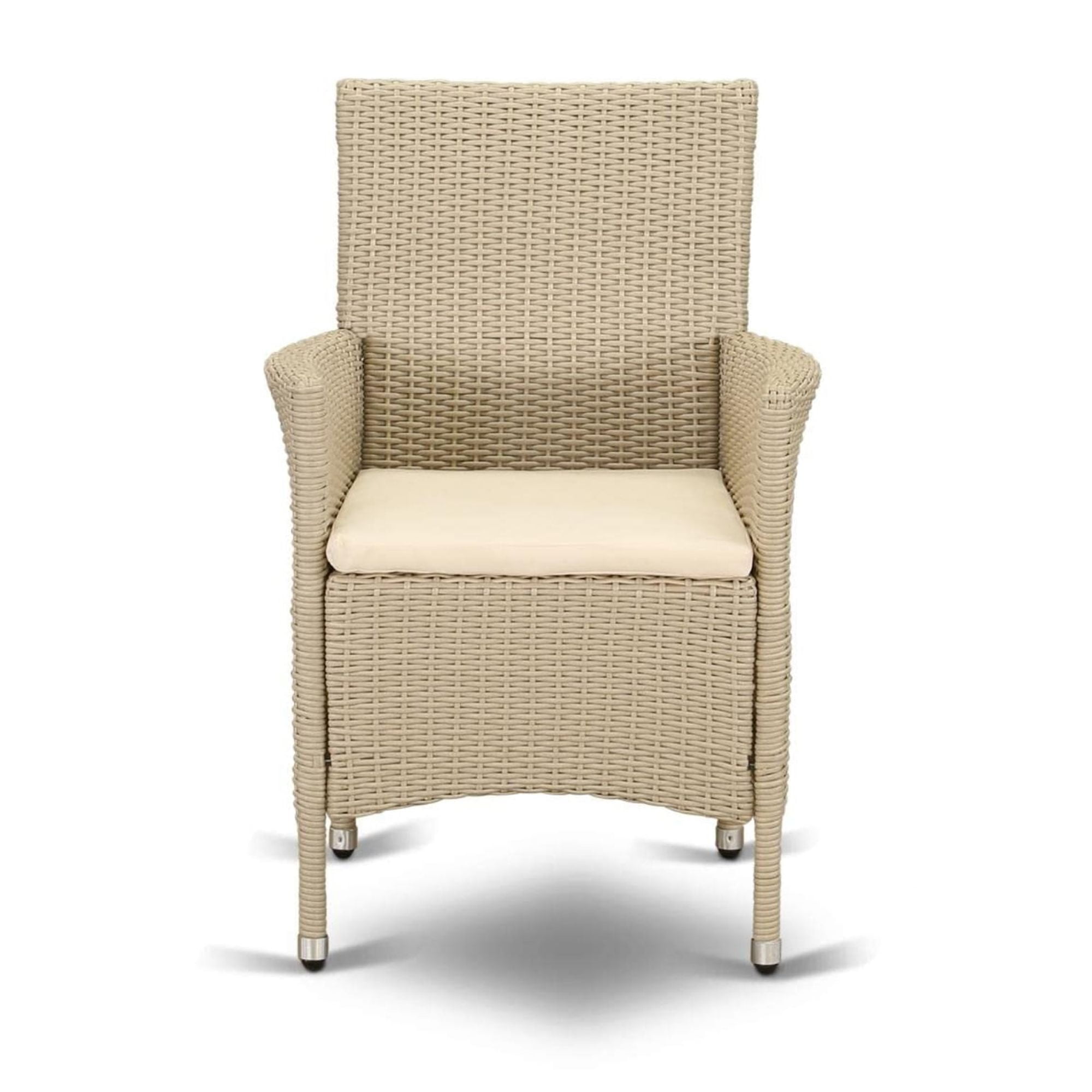 Cream Wicker Patio Dining Chairs with Cushions, Set of 2