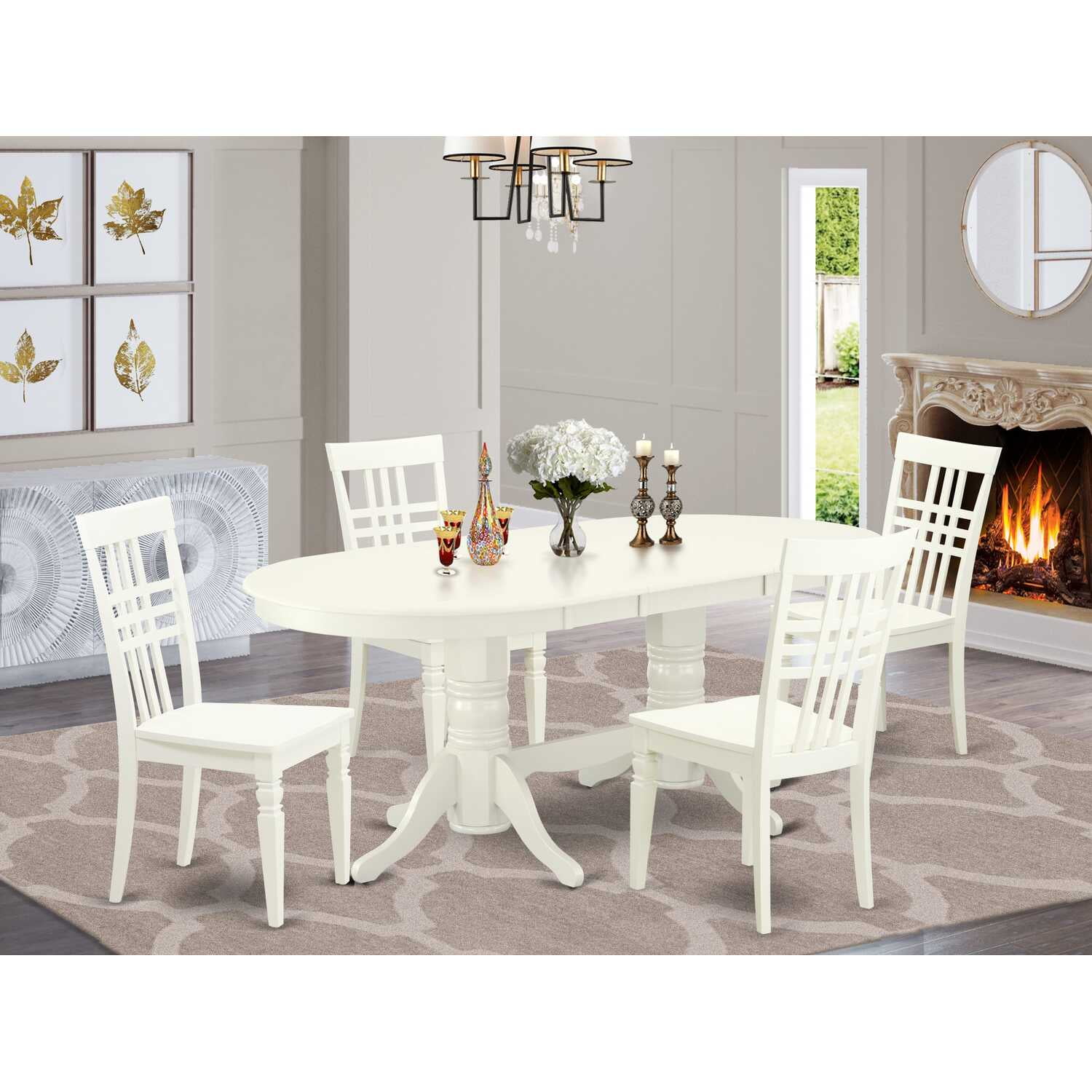 Linen White Contemporary 8-Piece Dining Set with Oval Table