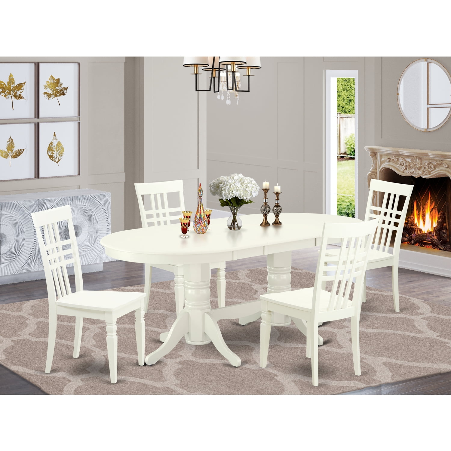 Linen White Contemporary 8-Piece Dining Set with Oval Table