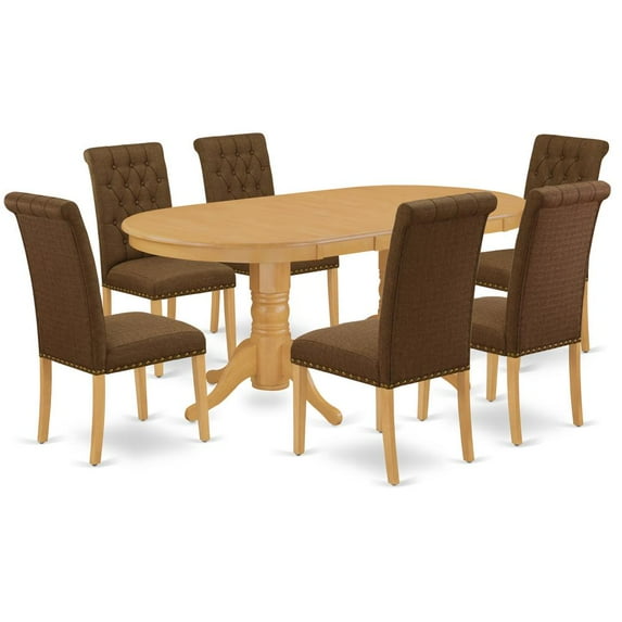 East West Furniture Dining Room Set Oak, VABR7-OAK-18
