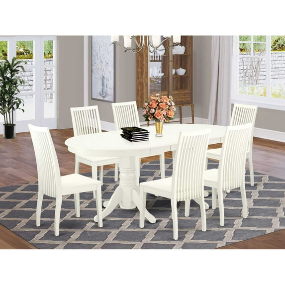 East West Furniture Dining Room Set Linen White, VAIP7-LWH-W