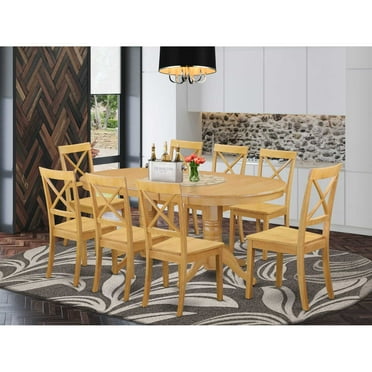 East West Furniture Vancouver 9-piece Wood Dining Room Table Set in Oak