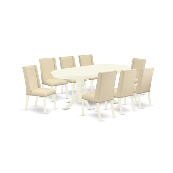 East West Furniture Vancouver 9-piece Wood Kitchen Table Set in Linen White