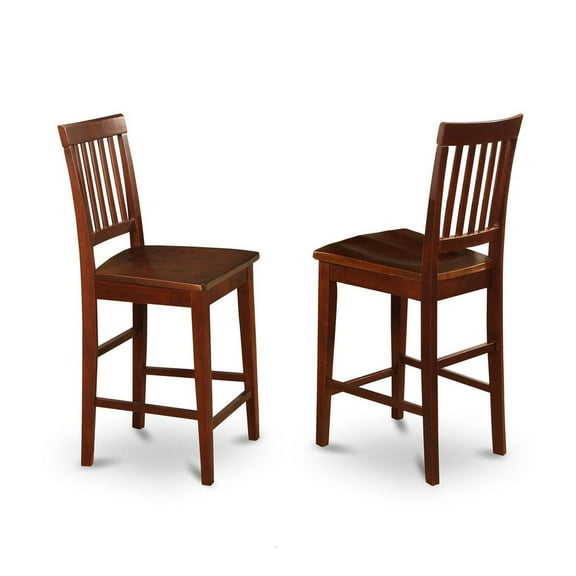 East West Furniture Vernon 11" Wood Counter Stools in Mahogany (Set of 2)