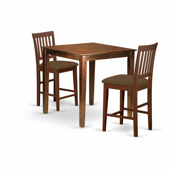 East West Furniture Vernon 3-piece Wood Dining Table and Stool Set in Mahogany