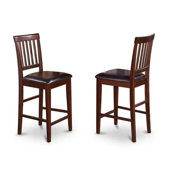 Set of 2 Chairs VNS-MAH-LC Vernon Counter Stools with Faux Leather Seat - Mahogany Finish