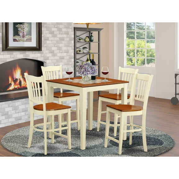 East West Furniture Vernon 5-piece Wood Dining Room Set in Buttermilk/Cherry