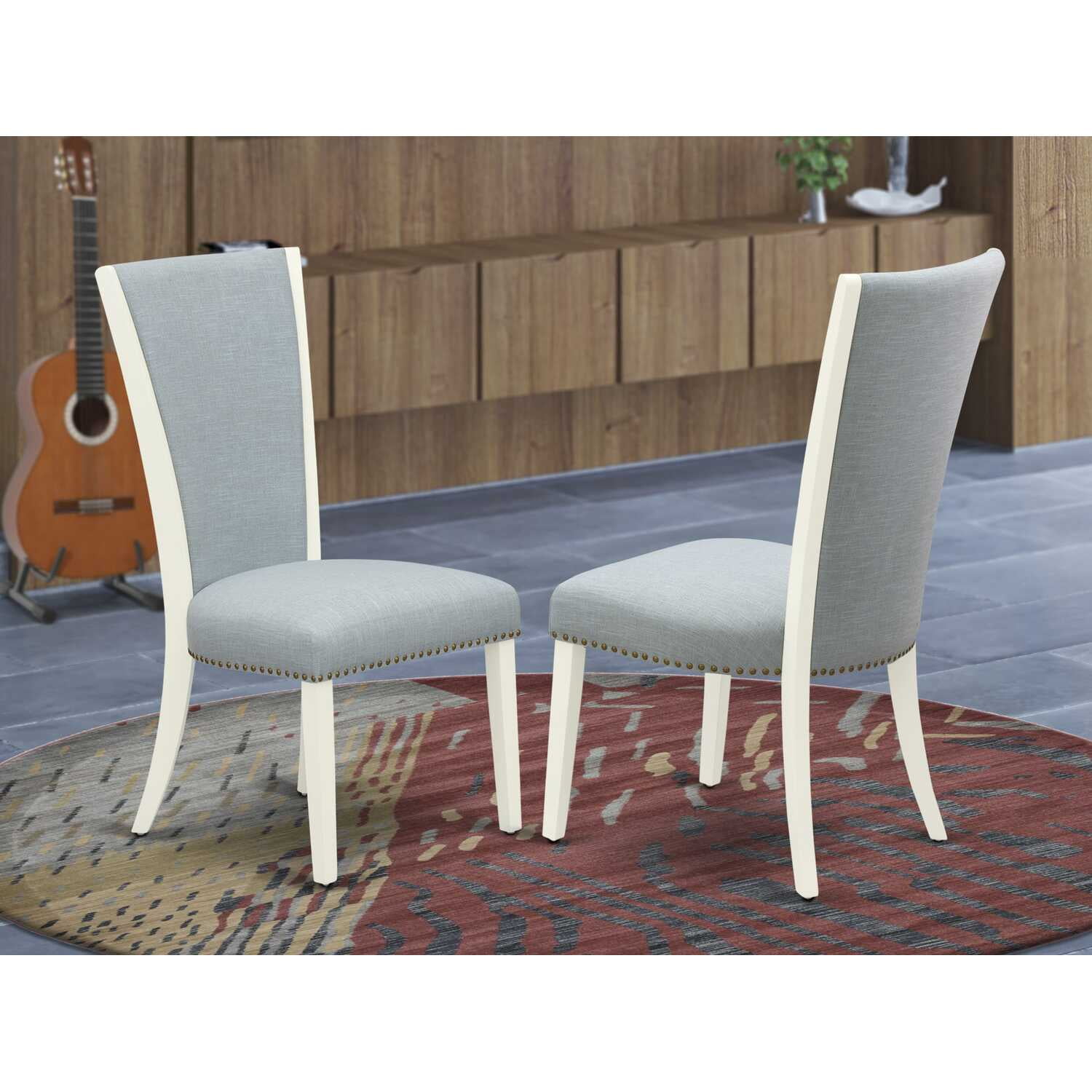Elegant Blue Linen Upholstered Parsons Side Chair with Wooden Legs