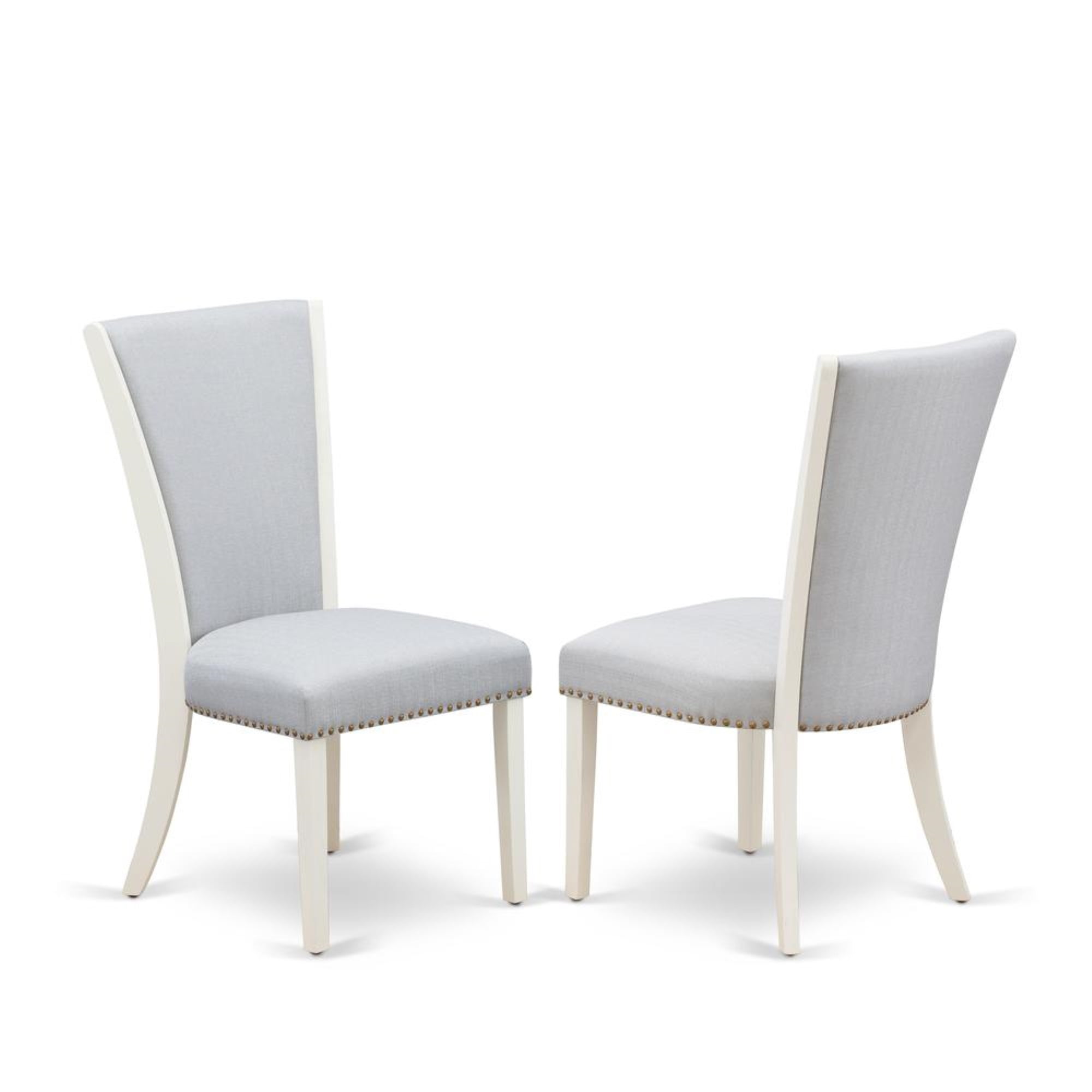 Set of 2 High-Back Gray Linen Upholstered Parsons Side Chairs