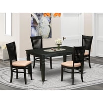 East West Furniture WEVA5-BLK-C 5-Pc Wooden Dining Table Set 4 Wood Dining Chair with Slatted Back and a Linen Fabric Seat and Butterfly Leaf Dining Table with Rectangular Top and 4 Legs- Black Finish