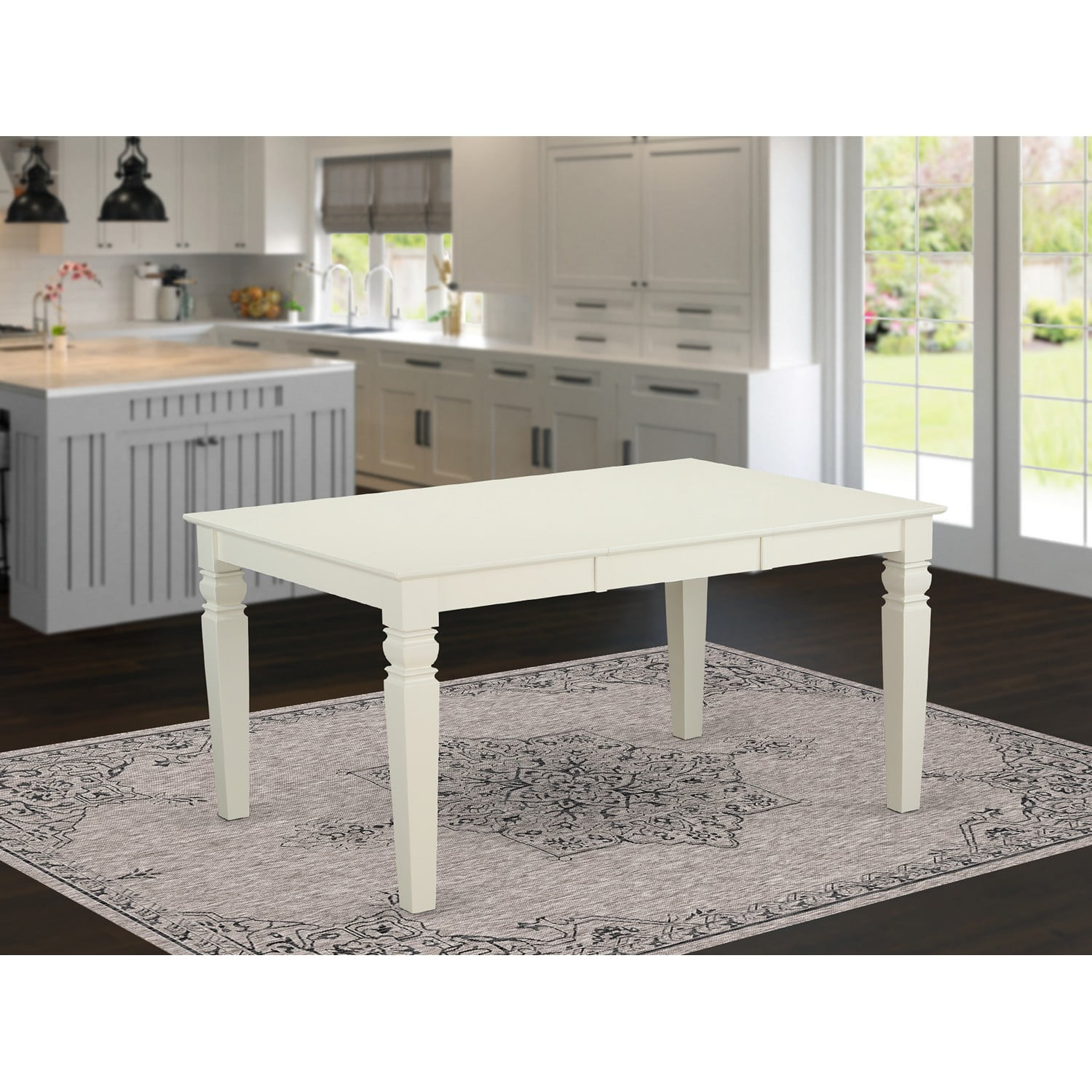 Linen White Extendable Rectangular Dining Table with Butterfly Leaf