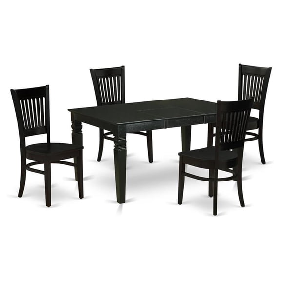 East West Furniture Weston 5-piece Wood Dining Set with Slatted Back in Black