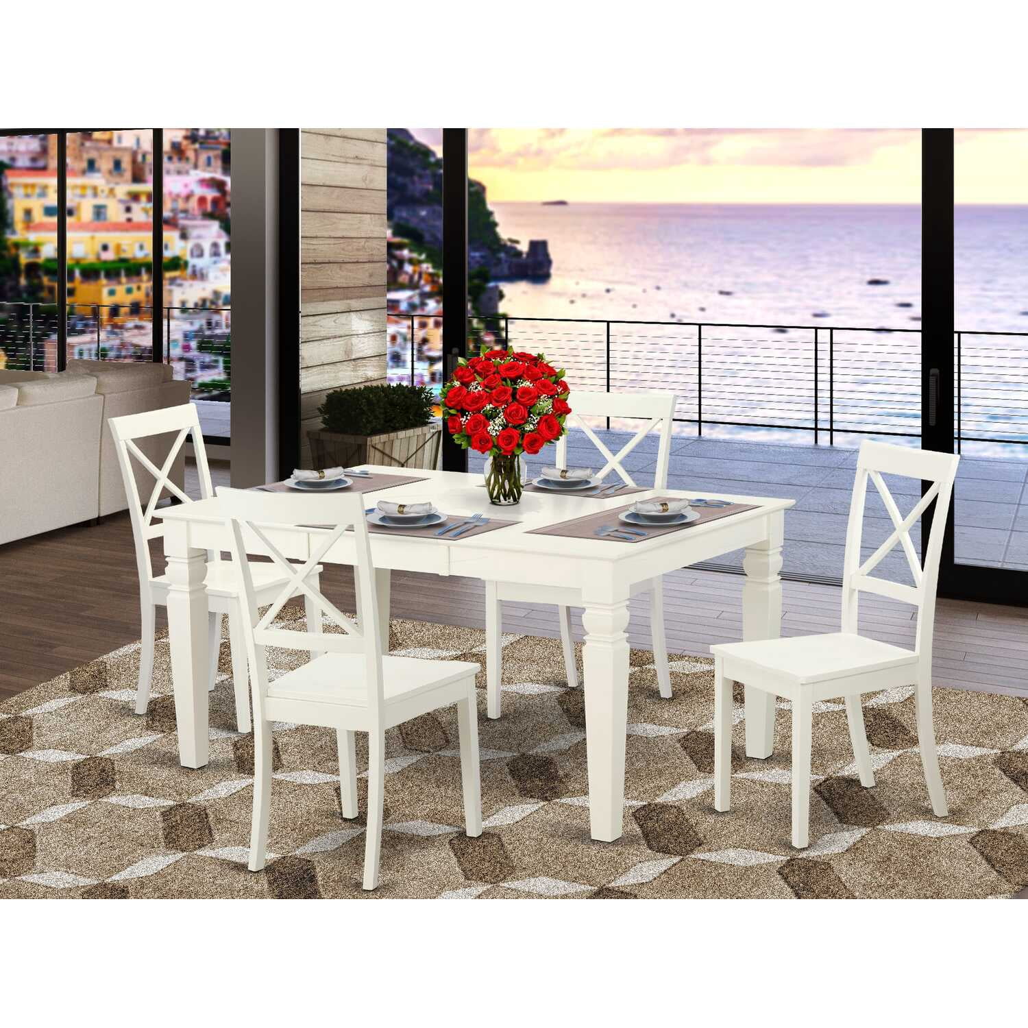 East West Furniture Weston 5-piece Wood Dining Table Set in Linen White ...