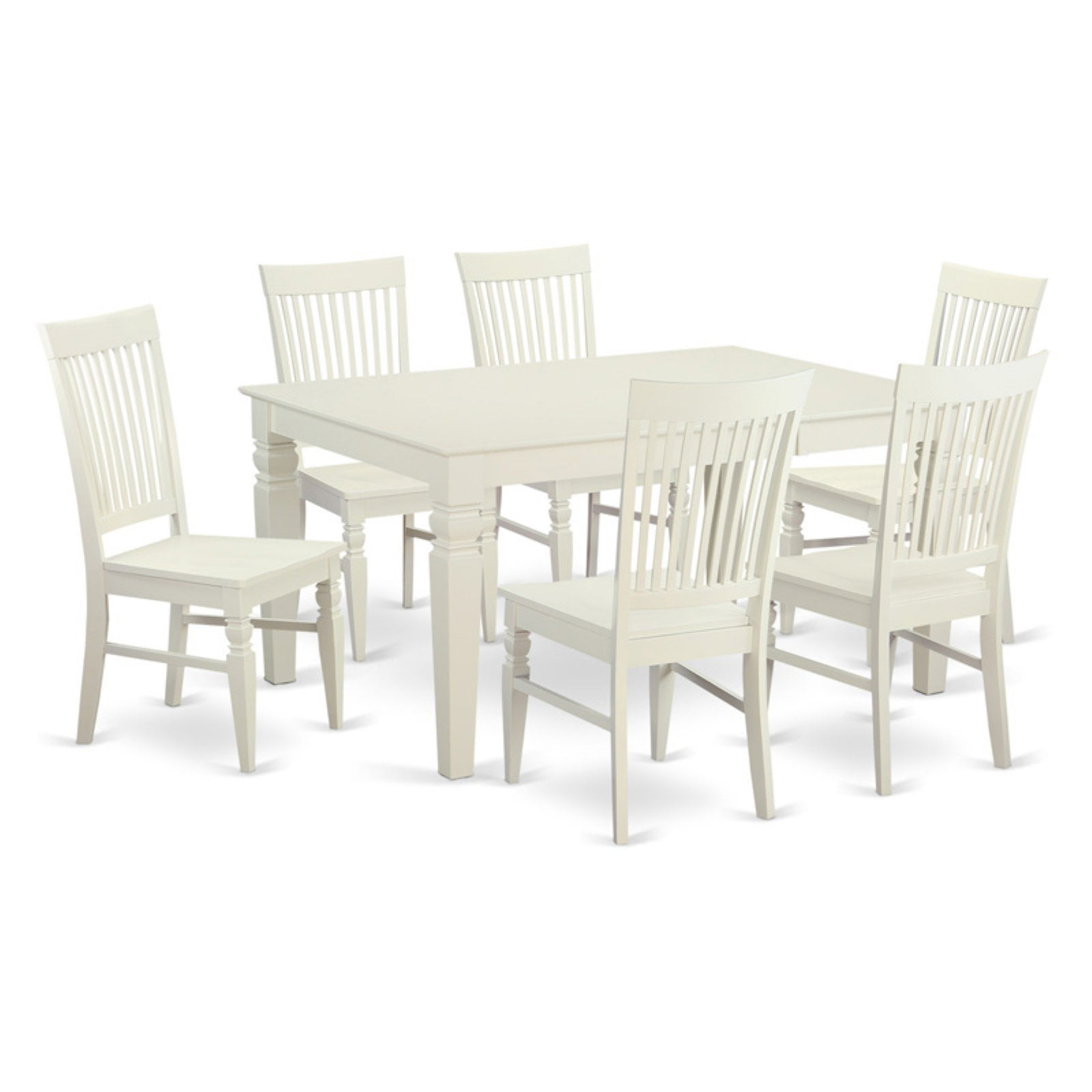 Linen White Solid Wood Dining Set with 6 Chairs