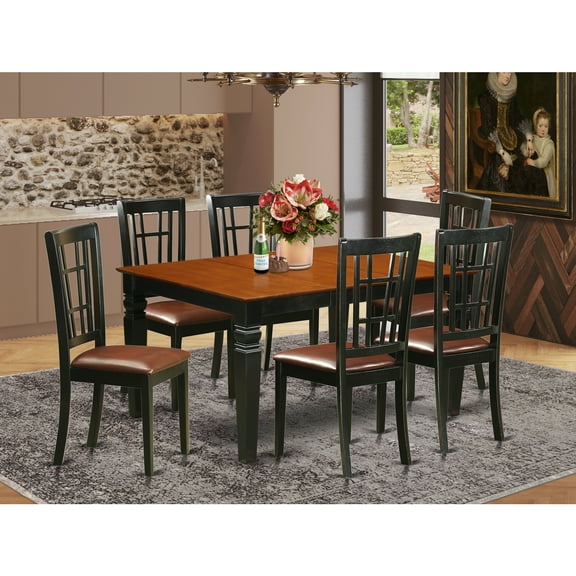 East West Furniture Weston 7-piece Table and Dining Chair Set in Black/Cherry