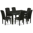 thumbnail image 1 of WEEN7-BLK-69 7Pc Rectangular 42/60" Dinette Table With 18 In Leaf And 6 Parson Chair With Black Leg And Pu Leather Color Black, 1 of 10