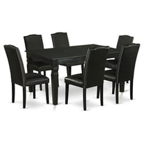 WEEN7-BLK-69 7Pc Rectangular 42/60" Dinette Table With 18 In Leaf And 6 Parson Chair With Black Leg And Pu Leather Color Black