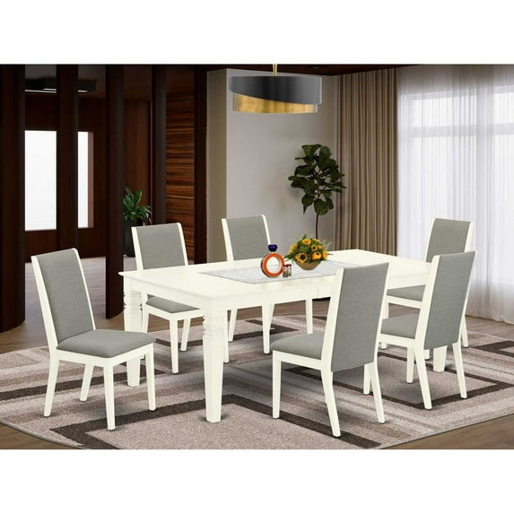 East West Furniture Dining Room Set Linen White, WELA7-WHI-06