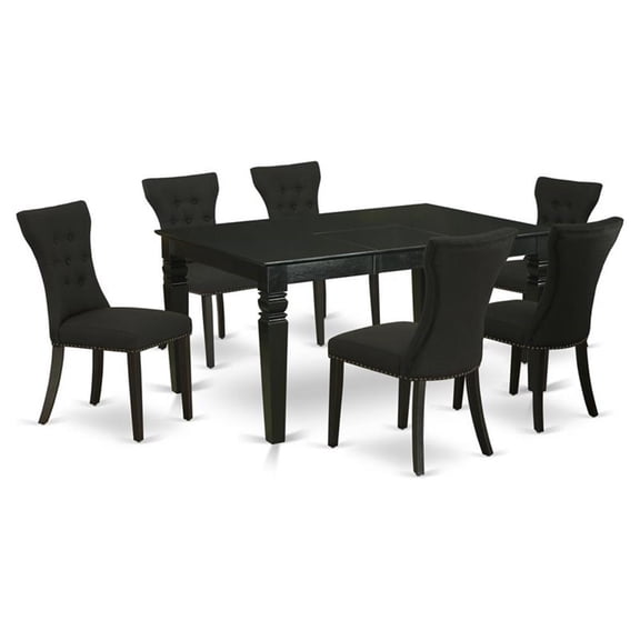 East West Furniture Weston 7-piece Wood Dining Table Set in Black