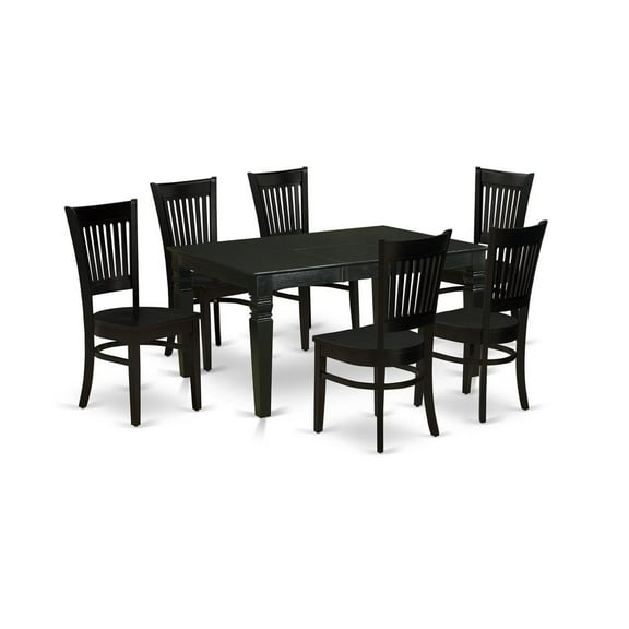 East West Furniture WEVA7-BLK-W Weston 7 Piece Room Furniture Set Consist of a Rectangle Kitchen Table with Butterfly Leaf and 6 Dining Chairs, 42x60 Inch, Black