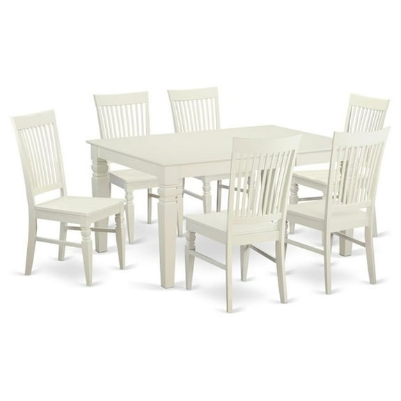 East West Furniture Weston 7-piece Wood Table and Dining Chair Set in White