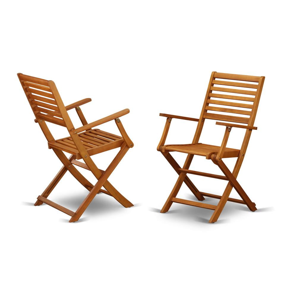 Acacia Wood Folding Patio Dining Chairs with Arm Rest, Set of 2
