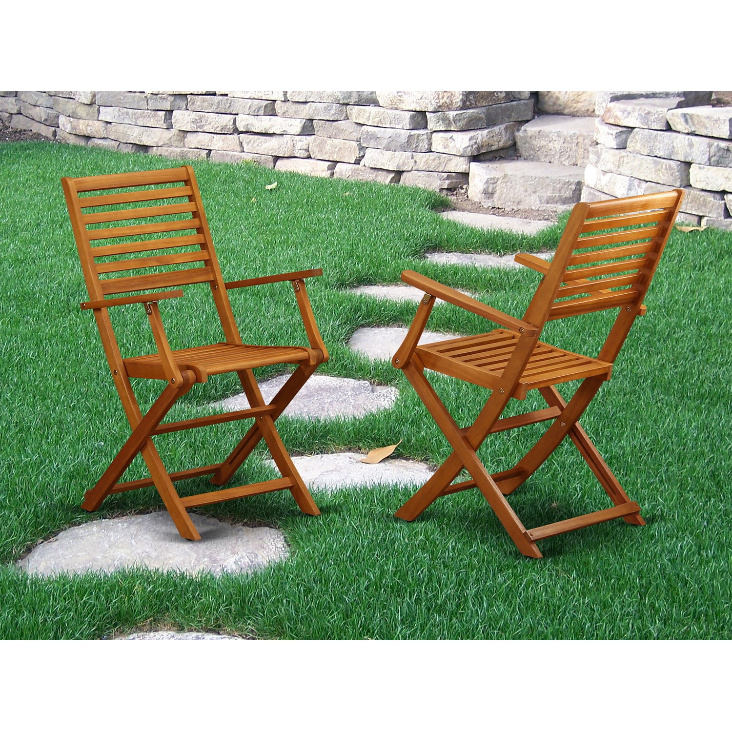 BBSCANA Solid Acacia Wood Outside patio Folding Chair With Arm Rest -Set of two
