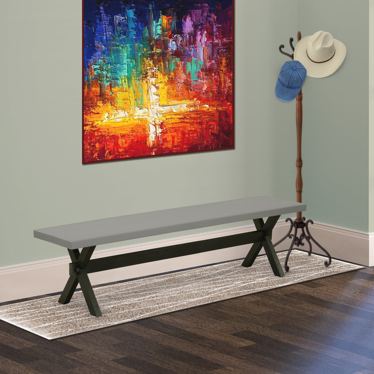 X-Style 72" Black and Gray Wood Dining Bench