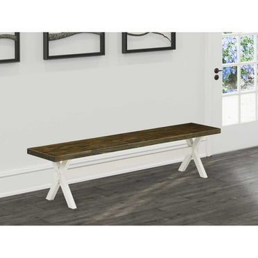 East West Furniture X-Style 15x72" Wood Dining Bench in White/Brown
