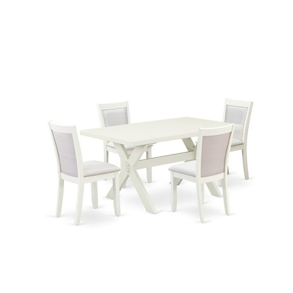 East West Furniture X-Style 5-Piece Asian Wood Dining Set in Cream/White
