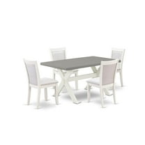 East West Furniture 5-Piece Modern Dining Table Set Includes a Mid Century Dining Table and 4 Cream Linen Fabric Dinning Room Chairs with Stylish Back - Wire Brushed Linen White Finish