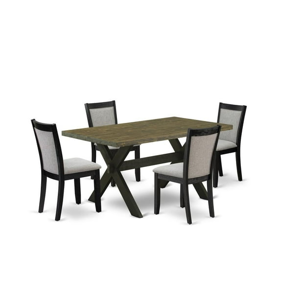 East West Furniture X676MZ606-5 5 Piece Dinette Set - Distressed Jacobean Table with 4 Shitake Linen Fabric Kitchen Chairs - Wire Brushed Black Finish