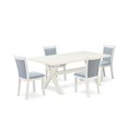 thumbnail image 1 of East West Furniture X027MZ015-5 5-Pc Dinette Set Includes a Dining Room Table and 4 Baby Blue Parson Dining Chairs - Wire Brushed Linen White Finish, 1 of 8