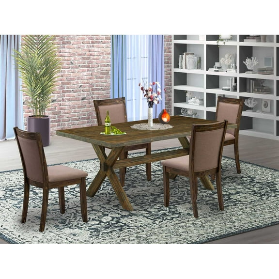East West Furniture X776MZ748-5 - 5-Pc Modern Dining Set - 4 Parson Chairs and 1 Dining Table (Distressed Jacobean Finish)